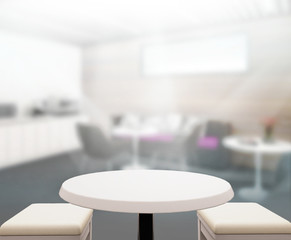 Fototapeta na wymiar Wood Table Of Blur Background in Office