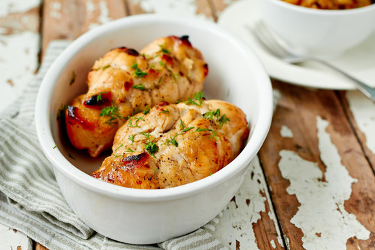 Baked chicken breast  in a rustic style,horizontal