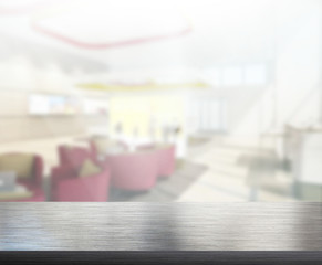 Wood Table Of Blur Background in Office