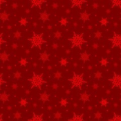 Naklejka na ściany i meble Seamless red pattern with snowflakes