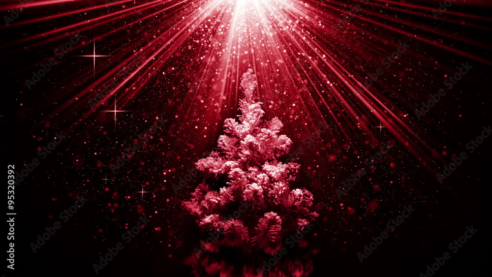 Wall mural christmas tree in red light beams loopable animation