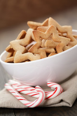 classic star cookies in white bowl with candy cane