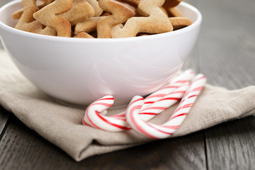classic star cookies in white bowl with candy cane