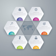 Stock options infographics six hexagons
