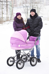 Family  with baby carriage