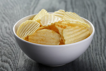 potato chips in white bowl