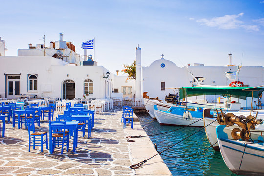 Fototapeta Greek fishing village in Paros, Naousa, Greece