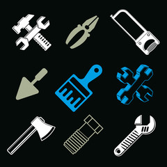 Set of 3d detailed tools, vector repair theme stylized graphic e