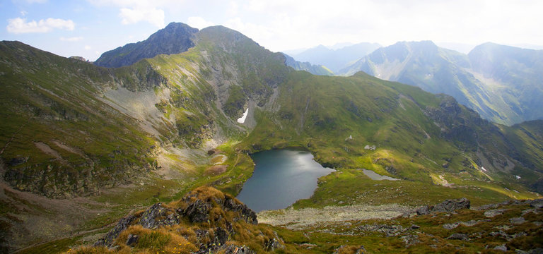 High mountain landscape with glacier lake