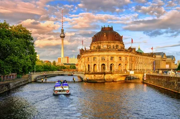 Fotobehang Bode museum on Spree river and Alexanderplatz TV tower in center of Berlin, Germany © Boris Stroujko