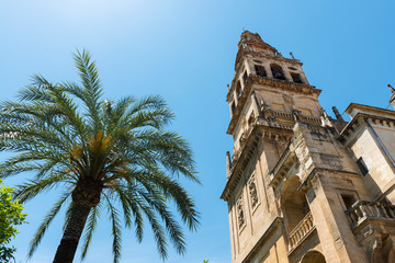 Fototapeta na wymiar Bell tower of the Great Mosque Cathedral in Cordoba, Spain