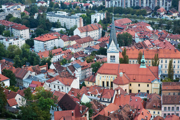 Naklejka premium The view of Ljubljana from the hill.