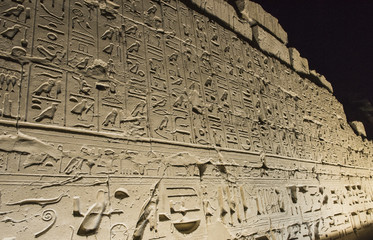 Wall at Karnak temple in Luxor during the night