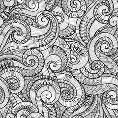 Seamless black and white abstract hand-drawn pattern, waves back