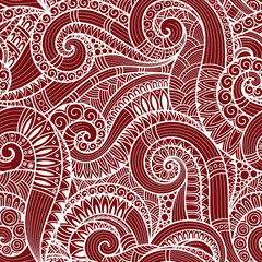 Seamless asian ethnic floral retro doodle background pattern in