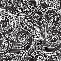 Seamless black and white abstract hand-drawn pattern, waves back