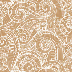 Seamless asian ethnic floral retro doodle background pattern in