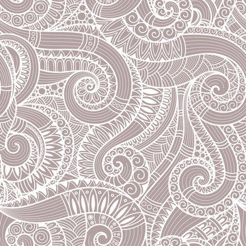 Seamless asian ethnic floral retro doodle background pattern in