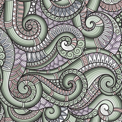 Seamless asian ethnic floral retro doodle background pattern in