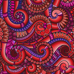 Seamless asian ethnic floral retro doodle background pattern in