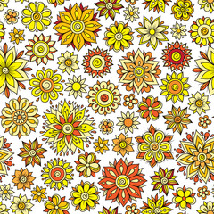 Vector seamless floral pattern with flowers and leaves
