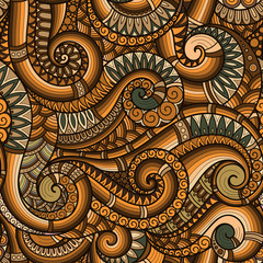 Seamless asian ethnic floral retro doodle background pattern in