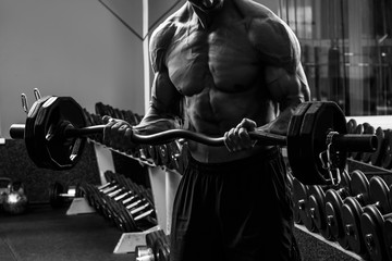 Fototapeta na wymiar Muscular guy training his arms