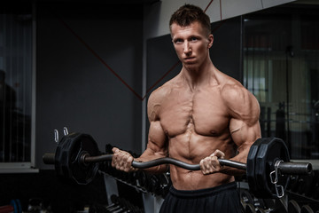 Fototapeta na wymiar Muscular guy training his arms