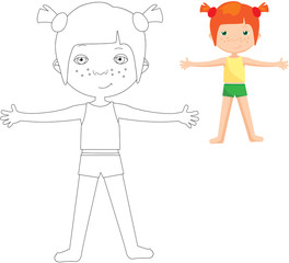 Red-haired girl wants to hug you. Coloring book
