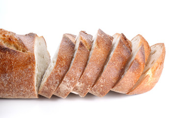 Great bread cut pieces placed on white background.