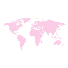 World map pink colored on a white background