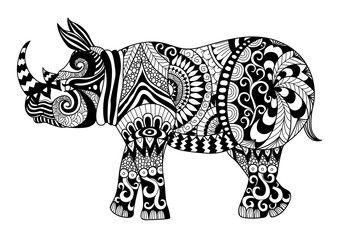 Drawing zentangle rhino for coloring page, shirt design effect, logo, tattoo and decoration.