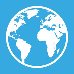 Fototapeta na wymiar Icon of earth globe in flat style on blue background