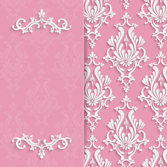 Vector Pink Floral 3d Wedding Invitation Background Template