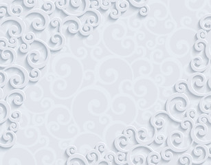 Vector White 3d Vintage Invitation Card with Floral Damask Pattern