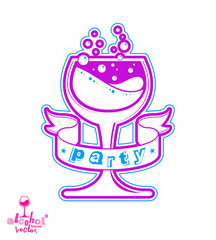 Vector cocktail glass with splash, alcohol graphic illustration