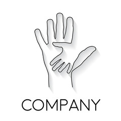 Vector sign abstract two hands, help and solidarity, in linear s