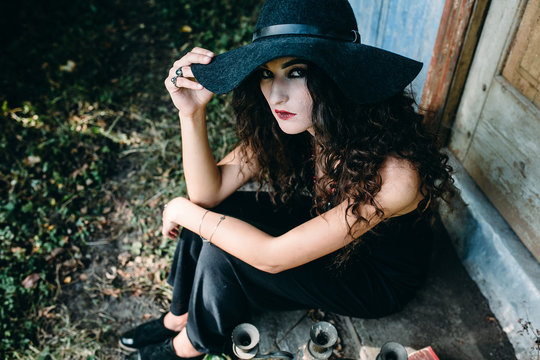 Vintage woman as witch