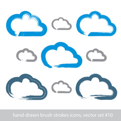 Set of hand-drawn simple stroke vector cloud icons, collection