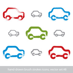 Set of hand-drawn stroke colorful car icons, collection of illus