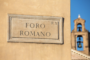 Foro Romano street sign, detail, Rome, Italy