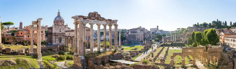 Zelfklevend Fotobehang Rome Forum Romanum uitzicht vanaf de Capitolijnse heuvel in Italië, Rome. Pano
