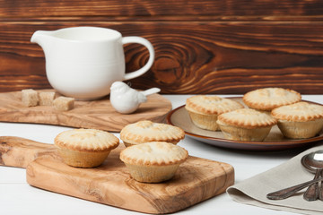 Mince Pies. Traditional Christmas Food. Olive Tree Board. Silver
