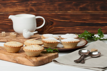 Mince Pies. Traditional Christmas Food. Olive Tree Board. Silver