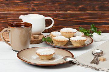 Mince Pies. Traditional Christmas Food. Olive Tree Board. Silver