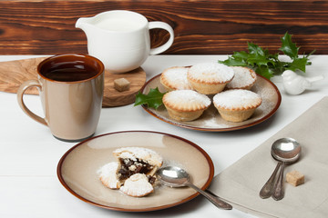 Mince Pies. Traditional Christmas Food. Olive Tree Board. Silver © sunny_bunny
