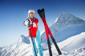 Woman in Ski resort / clear weather