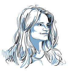 Vector portrait of attractive pensive woman, illustration 