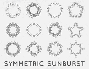 Sun burst vintage shapes collection set of sun ray frames retro vector design elements