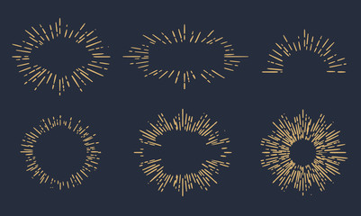 Fototapeta premium Sun burst vintage shapes collection set of sun ray frames retro vector design elements